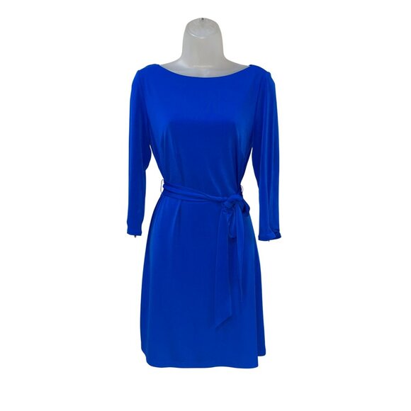 Vince Camuto Blue Belted 3/4 Sleeve Dress Size 6 - Picture 2 of 10